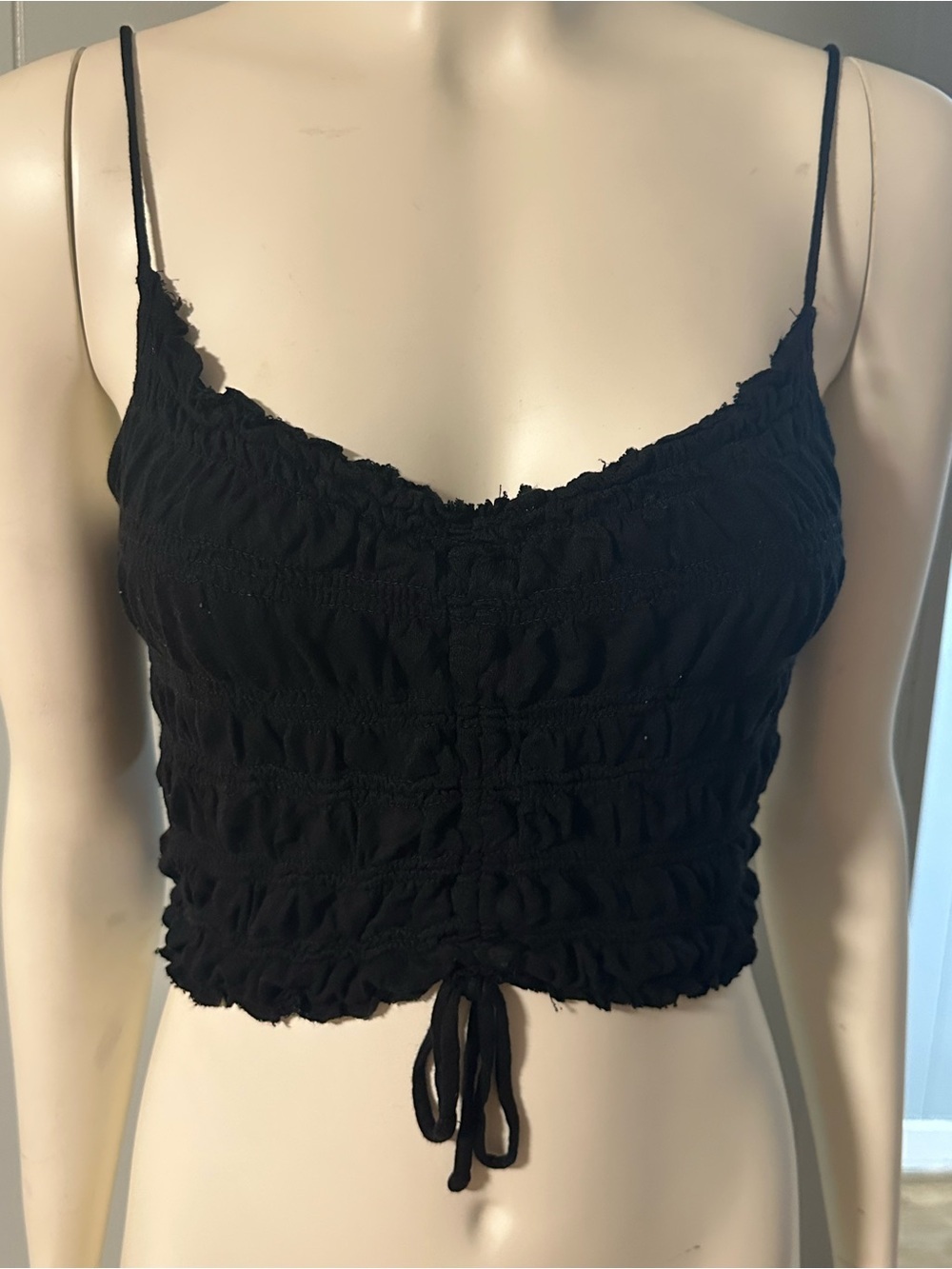 Urban Outfitters Black Smocked Ruched Tie Back Cami Crop Top Size M